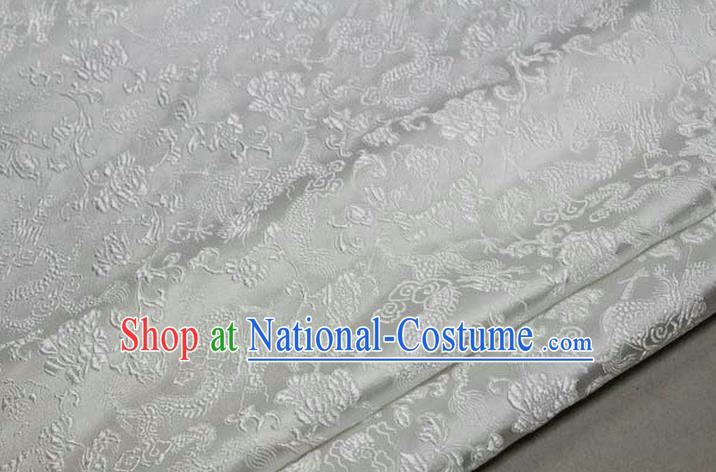 Chinese Traditional Royal Palace Dragons Pattern Tang Suit White Brocade Fabric, Chinese Ancient Costume Satin Hanfu Mongolian Robe Material