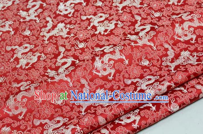 Chinese Traditional Royal Palace Dragons Pattern Tang Suit Red Brocade Fabric, Chinese Ancient Costume Satin Hanfu Mongolian Robe Material