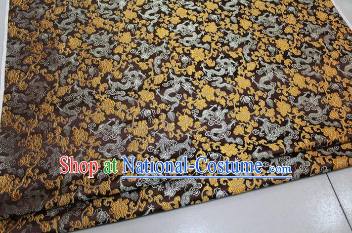 Chinese Traditional Royal Palace Dragons Pattern Tang Suit Brown Brocade Fabric, Chinese Ancient Costume Satin Hanfu Mongolian Robe Material