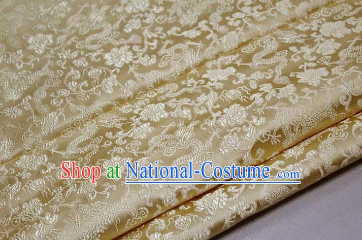 Chinese Traditional Royal Palace Dragons Pattern Tang Suit Light Golden Brocade Fabric, Chinese Ancient Costume Satin Hanfu Mongolian Robe Material