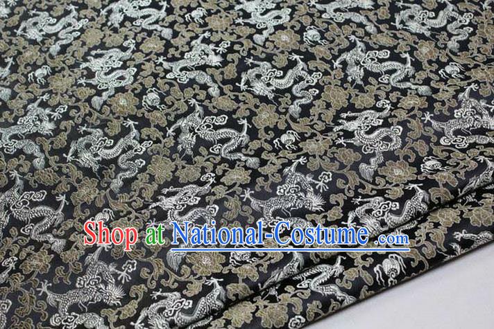 Chinese Traditional Royal Palace Dragons Pattern Tang Suit Black Brocade Fabric, Chinese Ancient Costume Satin Hanfu Mongolian Robe Material