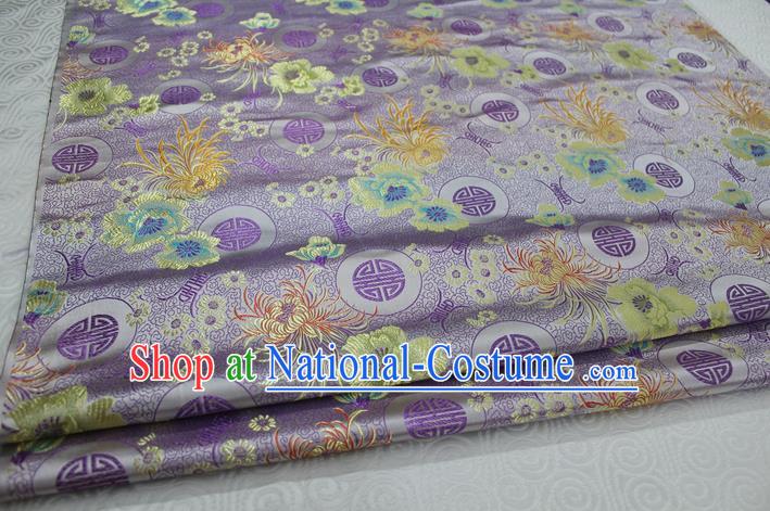 Chinese Traditional Royal Palace Longevity Chrysanthemum Pattern Tang Suit Cheongsam Lilac Brocade Fabric, Chinese Ancient Costume Hanfu Material