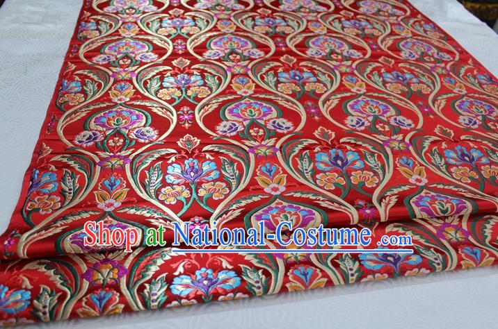 Chinese Traditional Royal Palace Flowers Pattern Red Nanjing Brocade Mongolian Robe Fabric, Chinese Ancient Costume Satin Hanfu Tang Suit Material