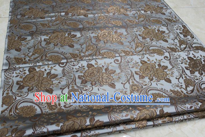 Chinese Traditional Royal Palace Rose Pattern Grey Brocade Mongolian Robe Fabric, Chinese Ancient Costume Satin Hanfu Tang Suit Material