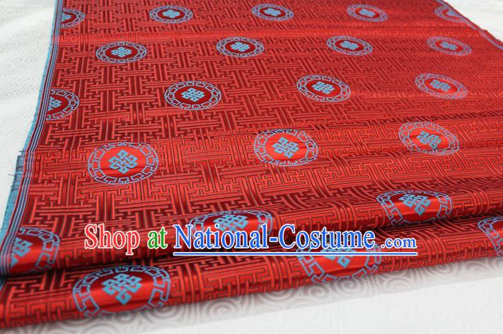 Chinese Traditional Ancient Costume Palace Pattern Mongolian Robe Red Brocade Tang Suit Fabric Hanfu Material