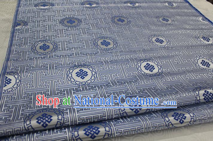 Chinese Traditional Ancient Costume Palace Blue Pattern Mongolian Robe White Brocade Tang Suit Fabric Hanfu Material