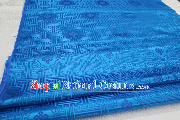 Chinese Traditional Ancient Costume Palace Pattern Mongolian Robe Blue Brocade Tang Suit Fabric Hanfu Material