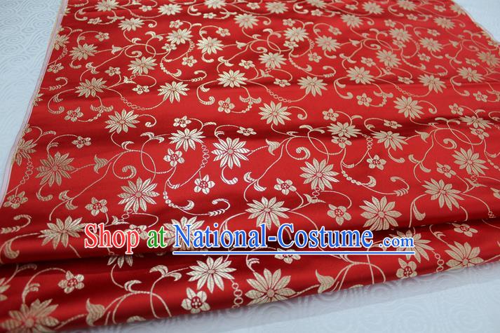 Chinese Traditional Ancient Costume Palace Lotus Flowers Pattern Cheongsam Red Brocade Tang Suit Fabric Hanfu Material