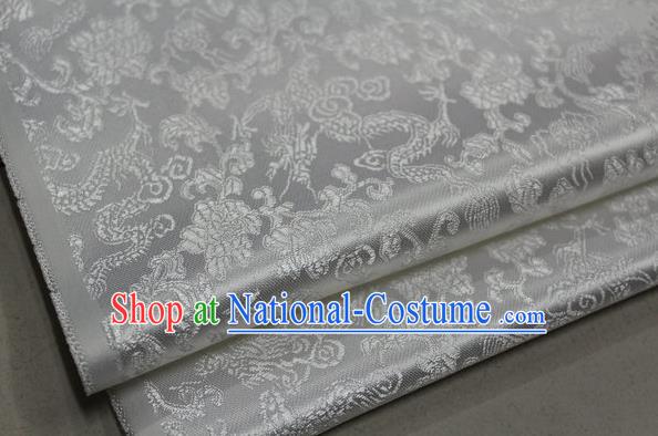 Chinese Traditional Ancient Costume Palace Dragons Pattern Mongolian Robe White Brocade Tang Suit Fabric Hanfu Material