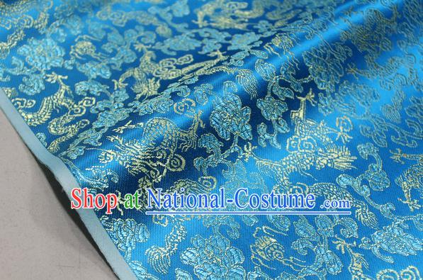 Chinese Traditional Ancient Costume Palace Dragons Pattern Mongolian Robe Lake Blue Brocade Tang Suit Fabric Hanfu Material