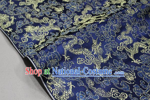 Chinese Traditional Ancient Costume Palace Dragons Pattern Mongolian Robe Deep Blue Brocade Tang Suit Fabric Hanfu Material