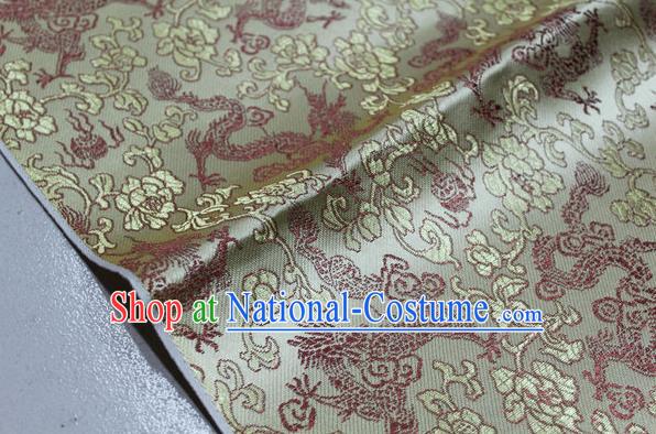 Chinese Traditional Ancient Costume Palace Dragons Pattern Mongolian Robe Light Golden Brocade Tang Suit Fabric Hanfu Material