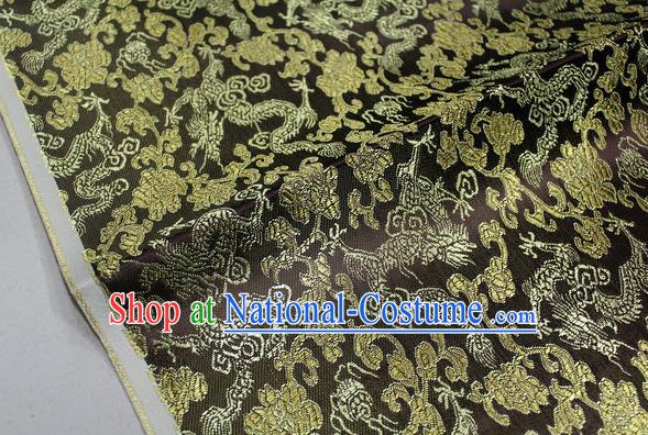 Chinese Traditional Ancient Costume Palace Dragons Pattern Mongolian Robe Deep Coffee Brocade Tang Suit Fabric Hanfu Material