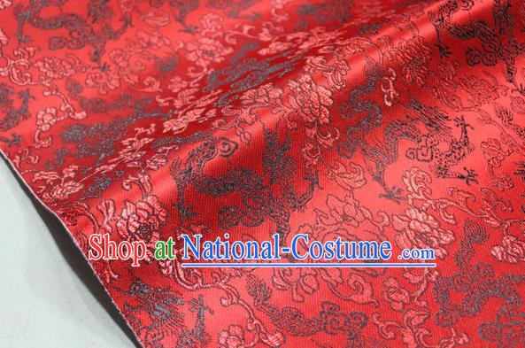 Chinese Traditional Ancient Costume Palace Dragons Pattern Mongolian Robe Red Brocade Tang Suit Fabric Hanfu Material