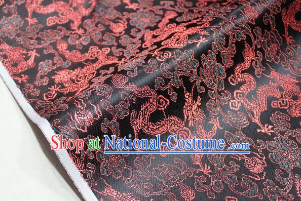 Chinese Traditional Ancient Costume Palace Dragons Pattern Mongolian Robe Black Brocade Tang Suit Fabric Hanfu Material