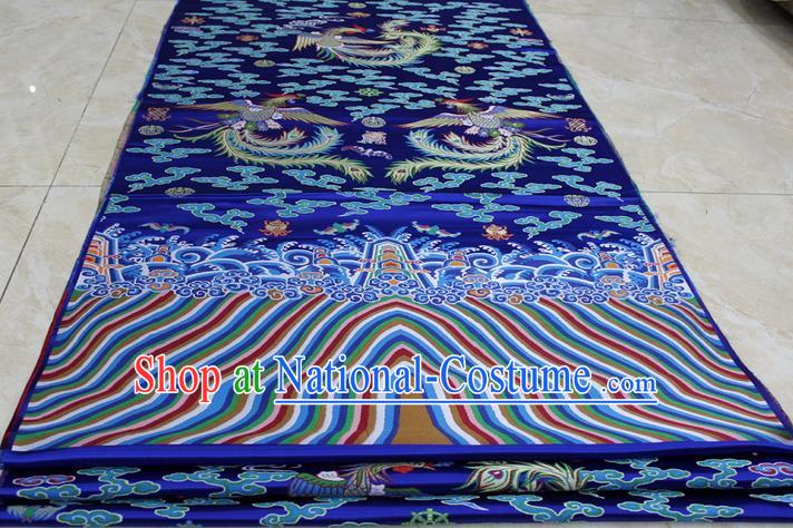 Chinese Traditional Ancient Costume Palace Phoenix Pattern Mongolian Robe Royalblue Brocade Tang Suit Fabric Hanfu Material