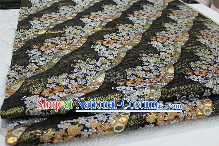 Chinese Traditional Ancient Costume Palace Kimono Pattern Mongolian Robe Black Brocade Tang Suit Fabric Hanfu Material