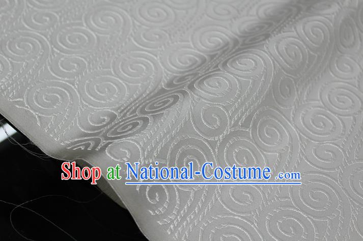 Chinese Traditional Palace Auspicious Clouds Pattern Tang Suit Mongolian Robe White Brocade Fabric, Chinese Ancient Costume Hanfu Material