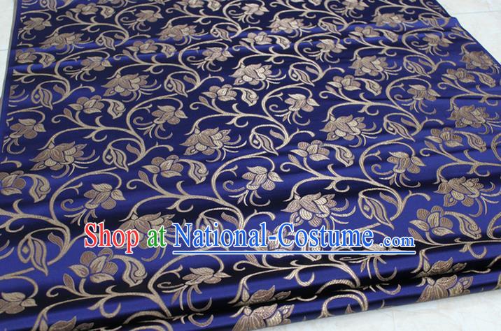 Chinese Traditional Palace Pattern Tang Suit Cheongsam Navy Brocade Fabric, Chinese Ancient Costume Hanfu Mongolian Robe Material