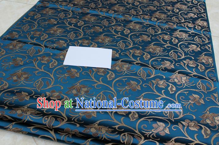 Chinese Traditional Palace Pattern Tang Suit Cheongsam Peacock Blue Brocade Fabric, Chinese Ancient Costume Hanfu Mongolian Robe Material