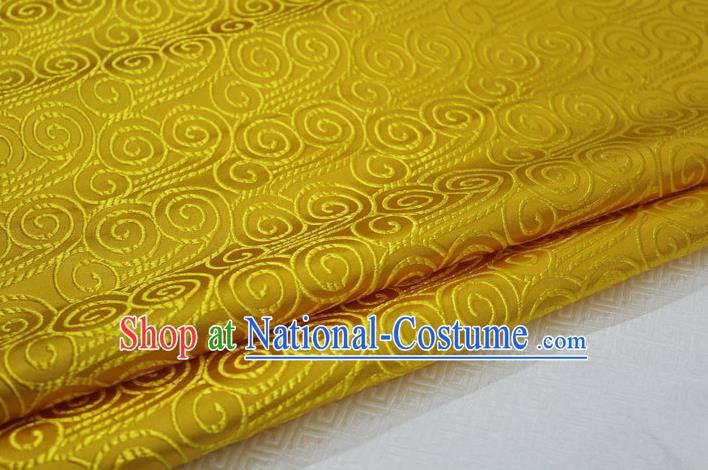 Chinese Traditional Palace Auspicious Clouds Pattern Tang Suit Mongolian Robe Yellow Brocade Fabric, Chinese Ancient Costume Hanfu Material