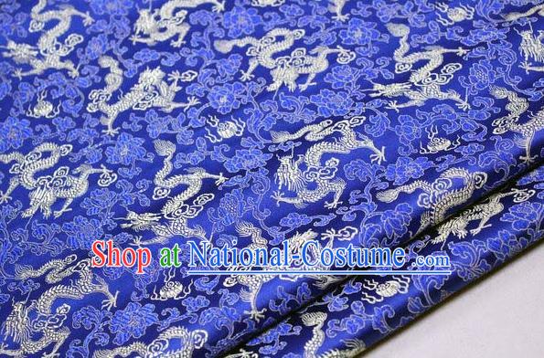 Chinese Traditional Palace Dragons Pattern Cheongsam Royalblue Brocade Fabric, Chinese Ancient Costume Tang Suit Hanfu Satin Material