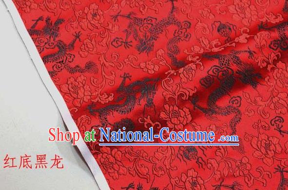 Chinese Traditional Palace Dragons Pattern Cheongsam Red Brocade Fabric, Chinese Ancient Costume Tang Suit Hanfu Satin Material