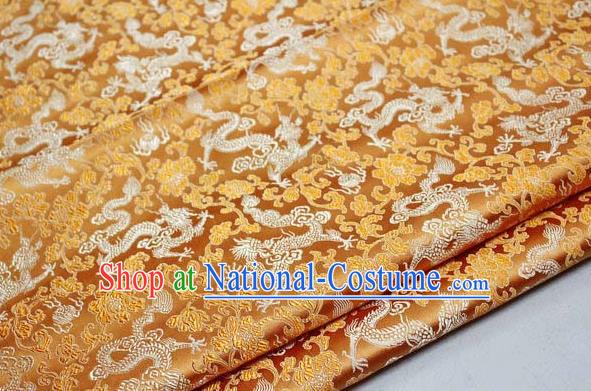 Chinese Traditional Palace Dragons Pattern Cheongsam Golden Brocade Fabric, Chinese Ancient Costume Tang Suit Hanfu Satin Material