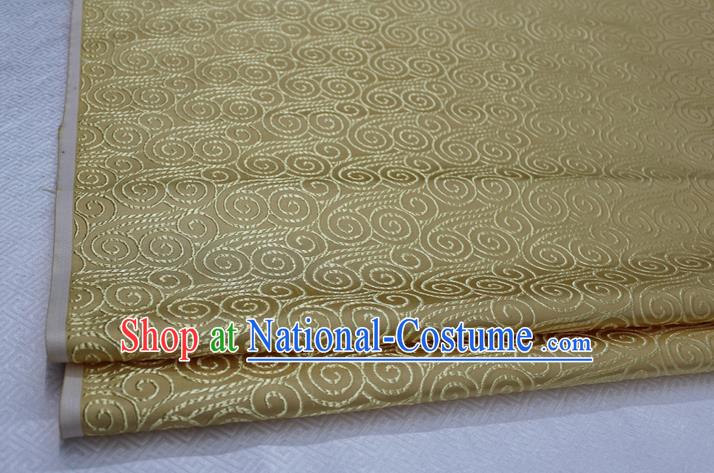 Chinese Traditional Palace Auspicious Clouds Pattern Tang Suit Mongolian Robe Light Yellow Brocade Fabric, Chinese Ancient Costume Hanfu Material