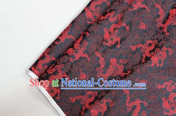 Chinese Traditional Palace Red Dragons Pattern Cheongsam Black Brocade Fabric, Chinese Ancient Costume Tang Suit Hanfu Satin Material