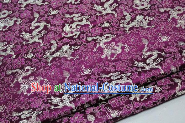 Chinese Traditional Palace Golden Dragons Pattern Cheongsam Purple Brocade Fabric, Chinese Ancient Costume Tang Suit Hanfu Satin Material