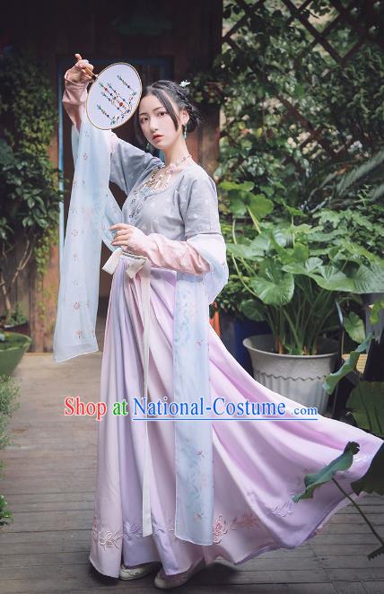 Traditional Chinese Tang Dynasty Princess Costume Ancient Palace Lady Hanfu Embroidered Dress Clothing for Women