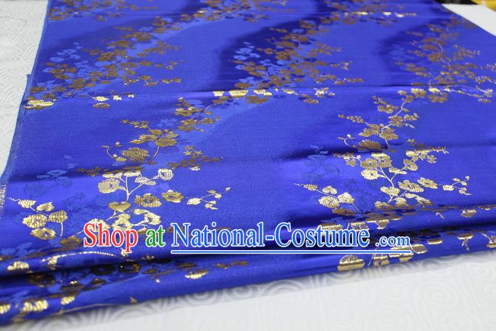 Chinese Traditional Palace Wintersweet Pattern Cheongsam Blue Brocade Fabric, Chinese Ancient Costume Tang Suit Hanfu Satin Material