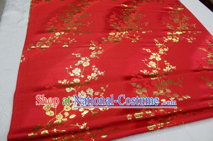 Chinese Traditional Palace Wintersweet Pattern Cheongsam Red Brocade Fabric, Chinese Ancient Costume Tang Suit Hanfu Satin Material