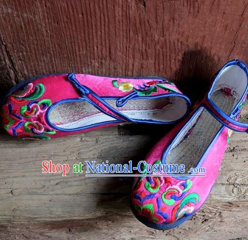 Traditional Chinese Ancient Princess Rosy Cloth Shoes Embroidered Shoes, China Handmade Embroidery Hanfu Shoes for Women