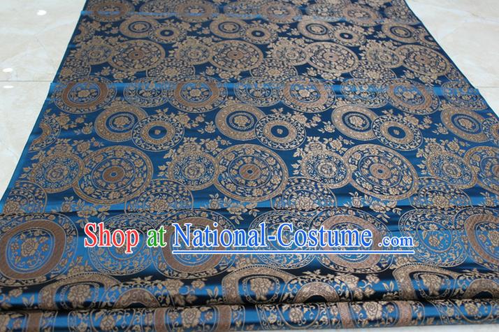 Chinese Traditional Ancient Costume Palace Peony Pattern Mongolian Robe Blue Brocade Tang Suit Fabric Hanfu Material