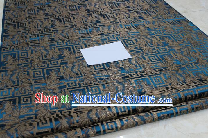 Chinese Traditional Ancient Costume Palace Leaf Pattern Cheongsam Mongolian Robe Peacock Blue Brocade Tang Suit Fabric Hanfu Material