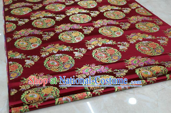 Chinese Traditional Ancient Costume Palace Round Peony Pattern Mongolian Robe Wine Red Nanjing Brocade Tang Suit Fabric Hanfu Material