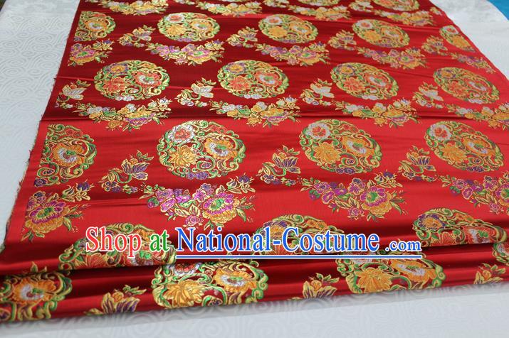 Chinese Traditional Ancient Costume Palace Round Peony Pattern Mongolian Robe Red Nanjing Brocade Tang Suit Fabric Hanfu Material