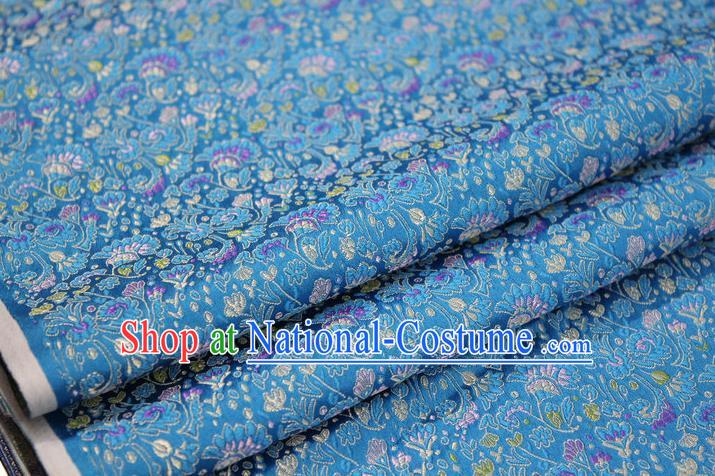 Chinese Traditional Ancient Costume Palace Cockscomb Pattern Mongolian Robe Cheongsam Blue Brocade Tang Suit Fabric Hanfu Material