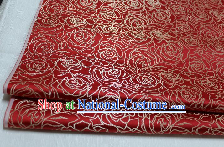 Chinese Traditional Ancient Costume Palace Rose Pattern Cheongsam Red Brocade Tang Suit Fabric Hanfu Material