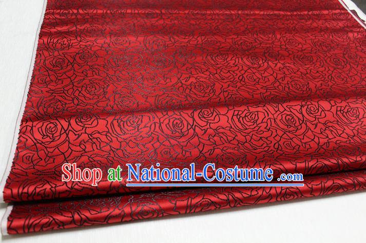 Chinese Traditional Ancient Costume Palace Rose Pattern Cheongsam Dark Red Brocade Tang Suit Fabric Hanfu Material