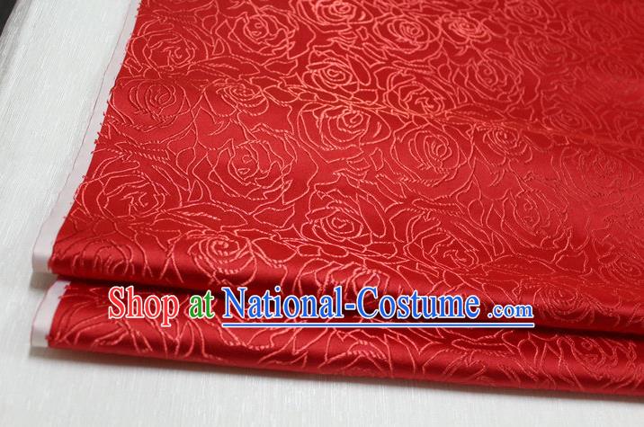 Chinese Traditional Ancient Costume Palace Rose Pattern Cheongsam Red Brocade Tang Suit Fabric Hanfu Material