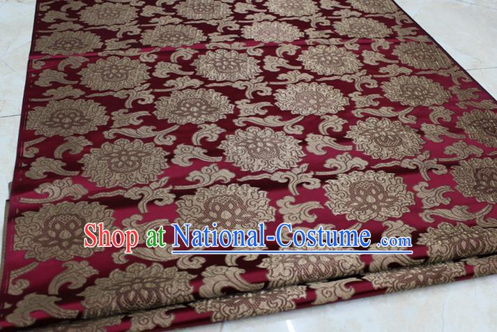 Chinese Traditional Ancient Costume Palace Lotus Pattern Mongolian Robe Wine Red Brocade Tang Suit Fabric Hanfu Material