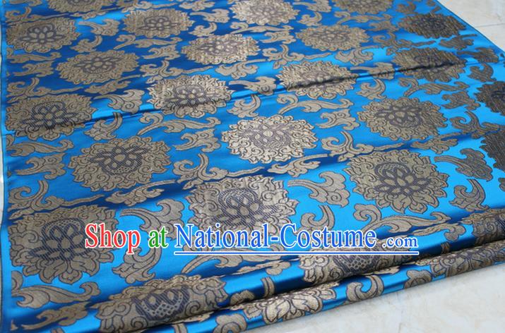 Chinese Traditional Ancient Costume Palace Lotus Pattern Mongolian Robe Blue Brocade Tang Suit Fabric Hanfu Material