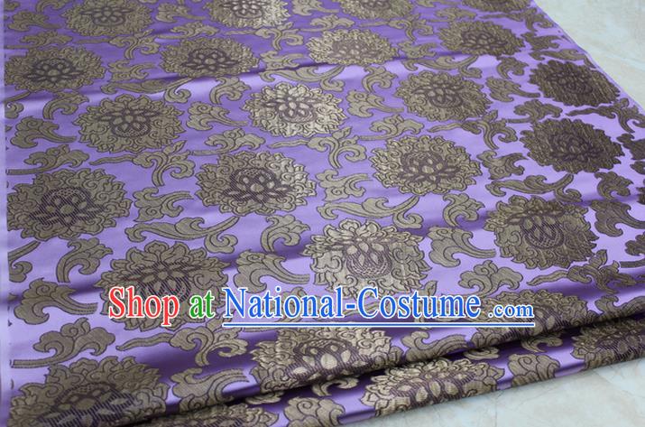 Chinese Traditional Ancient Costume Palace Lotus Pattern Mongolian Robe Lilac Brocade Tang Suit Fabric Hanfu Material