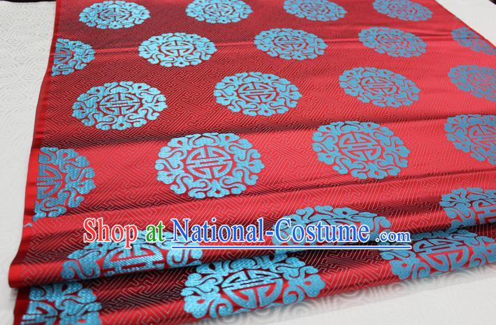 Chinese Traditional Ancient Costume Palace Longevity Pattern Cheongsam Mongolian Robe Red Brocade Tang Suit Fabric Hanfu Material