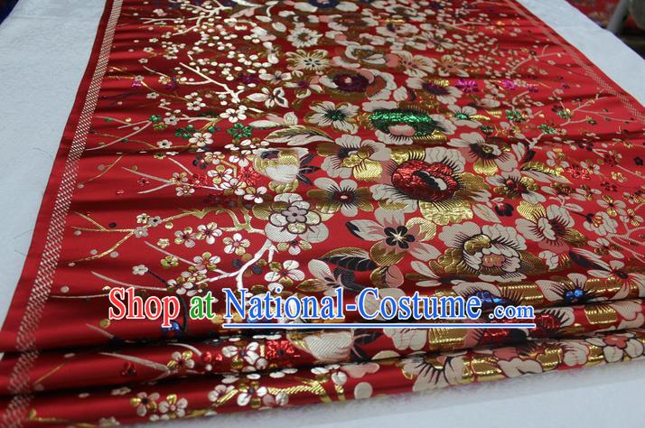 Chinese Traditional Ancient Costume Palace Flowers Pattern Mongolian Robe Cheongsam Red Brocade Tang Suit Fabric Hanfu Material