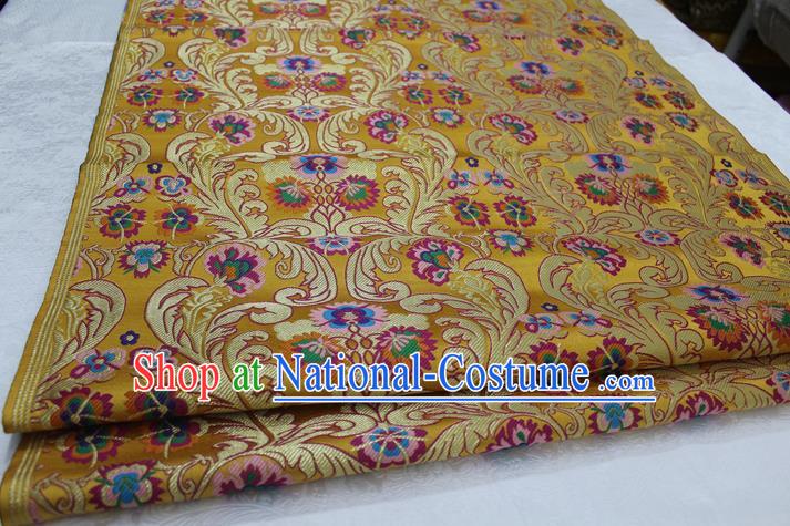 Chinese Traditional Ancient Costume Palace Flower Pattern Xiuhe Suit Golden Nanjing Brocade Cheongsam Satin Fabric Hanfu Material