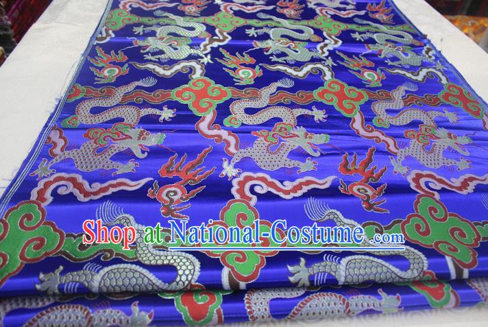 Chinese Traditional Ancient Costume Palace Dragons Pattern Mongolian Robe Blue Nanjing Brocade Cheongsam Satin Fabric Hanfu Material